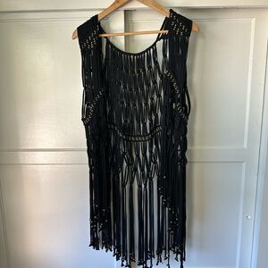 Handmade Black Fringe with Beaded Detail Vest